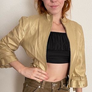 EUC Arden B Leather Jacket Women's Medium Gold—cropped
